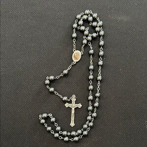Elegant Silver Rosary Necklace